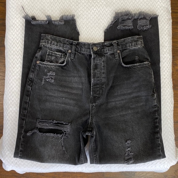 Free People We The Free Obsidian Distressed Tapered Baggy Boyfriend Jeans - Picture 13 of 17